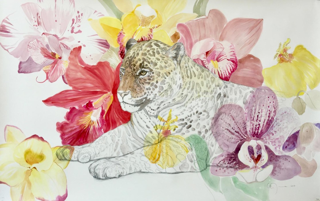 jaguar y orquídeas